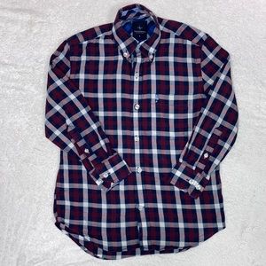Tailorbyrd navy maroon plaid button down shirt size 7